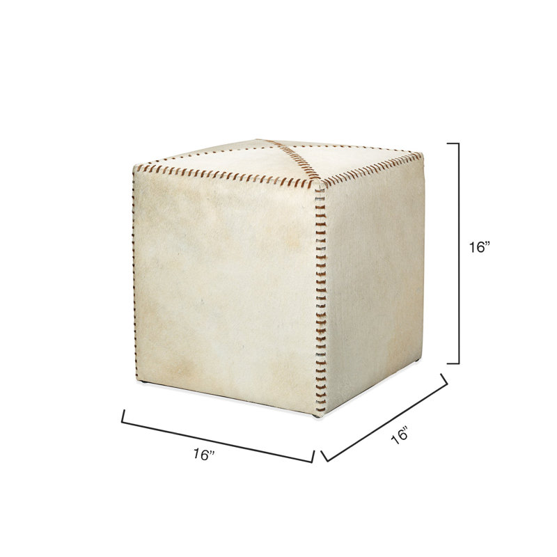 Square Pouf, Small, White Genuine Leather