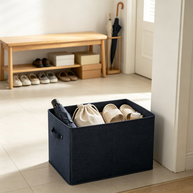 Bac de rangement pliable en tissu avec poignées, paquet de 2, 15 x 13 x 13 po, grande capacité de 42 L, noir