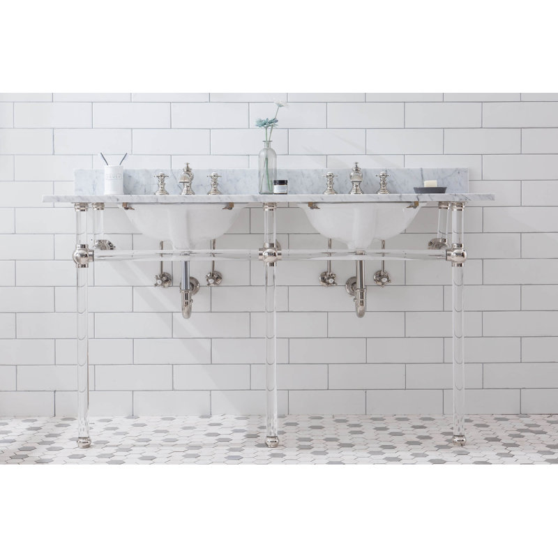 Empire Stone Oval Console Bathroom Sink with Faucet and Overflow, Polished Nickel