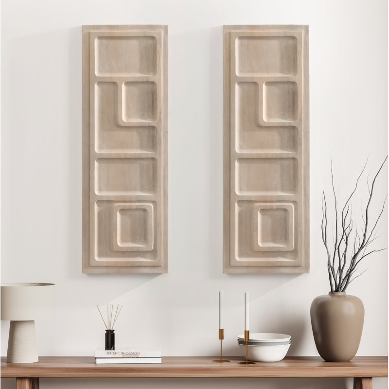 Tala Solid Wood Panel Wall Art Plaque, Beige