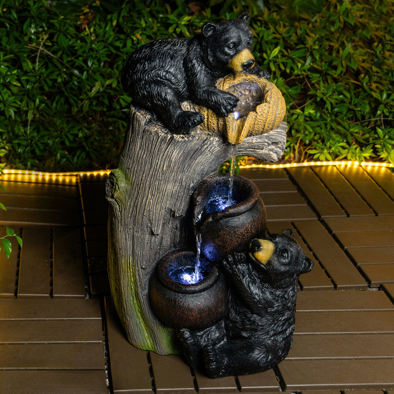 Bear Outdoor Water Fountain With LED Lights Cascading Fountains Outdoor For Patio Yard Balcony 23.62'' Garden Fountains Outdoor And Outdoor Water Fountain Decor