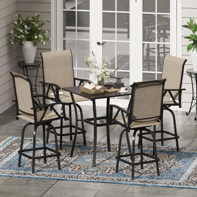 4 Person Patio Swivel Counter-height Dining Set, Brown