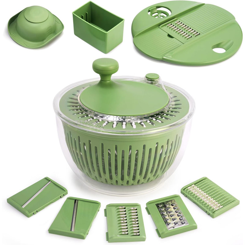 3-in-1 Salad Spinner Vegetable Cleaner, 4.5L Multifunctional Washing Drying Chopping Machine with 5 Blades for Kitchen Prep