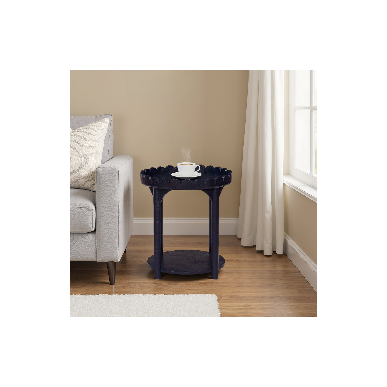 Madeline Scalloped Round Side Table, Navy Blue