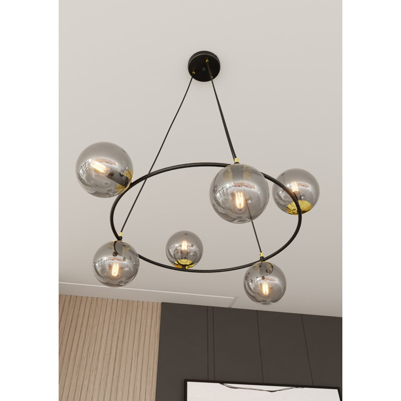 Odin 6 - Light Waggon Wheel Chandelier, Graphite