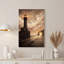 Art sur toile, "Phare sur une falaise avec voilier dans un ciel doré"-133559461