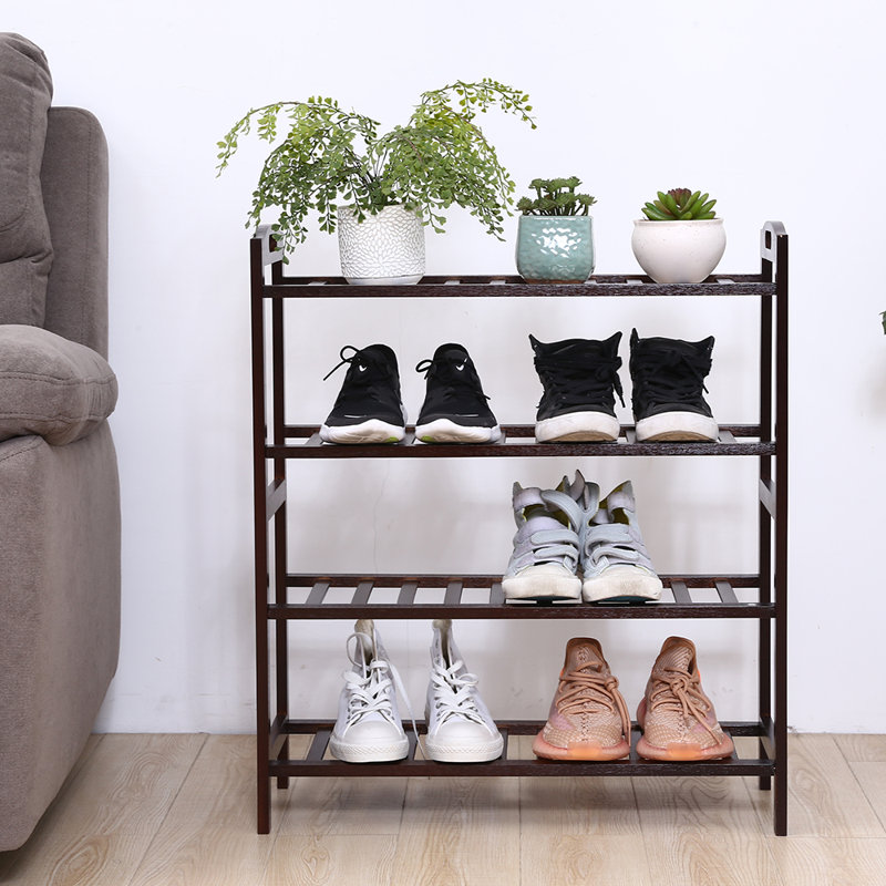 Range-chaussures en bambou avec poignée 12 paires, Brun foncé