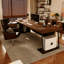Bureau en bois massif en forme de L brun noyer + en fer avec bureau à 3 tiroirs-1970715988-1970715984