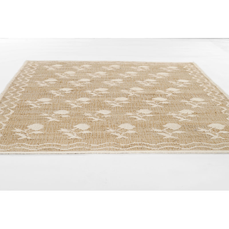 Erin Gates by Momeni Orchard Leaning Flower Jute and Wool Hand Woven Ivory Area Rug, Rectangle 3'6" x 5'6"