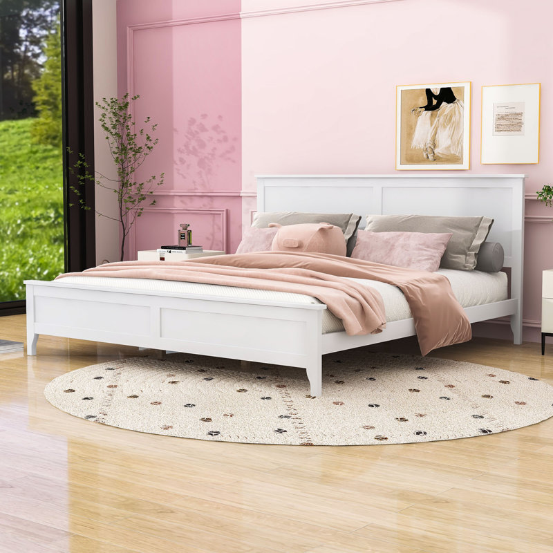 Disaya Wooden Platform Bed with Headboard and Footboard, White, King