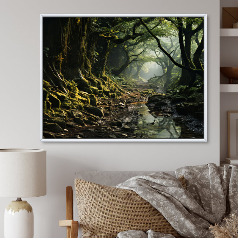«Scenic Landscape Enchanted Forest», reproduction d'art sur toile, H 24 po x l 32 po x P 1 po, Cadre flottant blanc