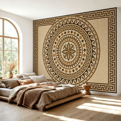 Wall Mural Peel and Stick Wallpaper Mosaic tile terracotta colors For ceramics tiles ornaments backgrounds Self-Adhesive Removable Contact Paper Wall Decor for Living Room Bedroom 69"H x 96"W