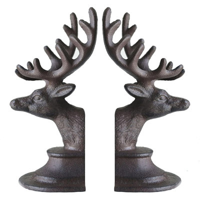 Serre-livres décoratif en forme de tête de cerf avec serre-livres en fonte, brun antique