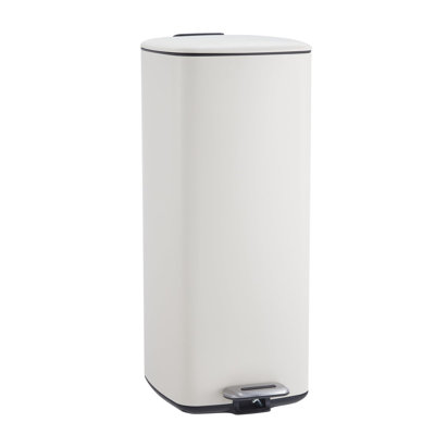 8 Gallon Kitchen Trash Can, Stainless Steel Garbage Can with Lid and Inner Bucket, Step-On Square Trash Bin for Home Office Bedroom Bathroom Laundry R