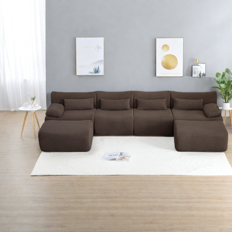 Canapé modulaire multifonctionnel en velours côtelé brun moderne pour les espaces familiaux