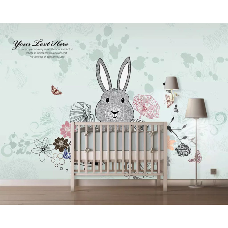 Murale de lapin dessinée floral Hollandale, L 35 po x l 55 po