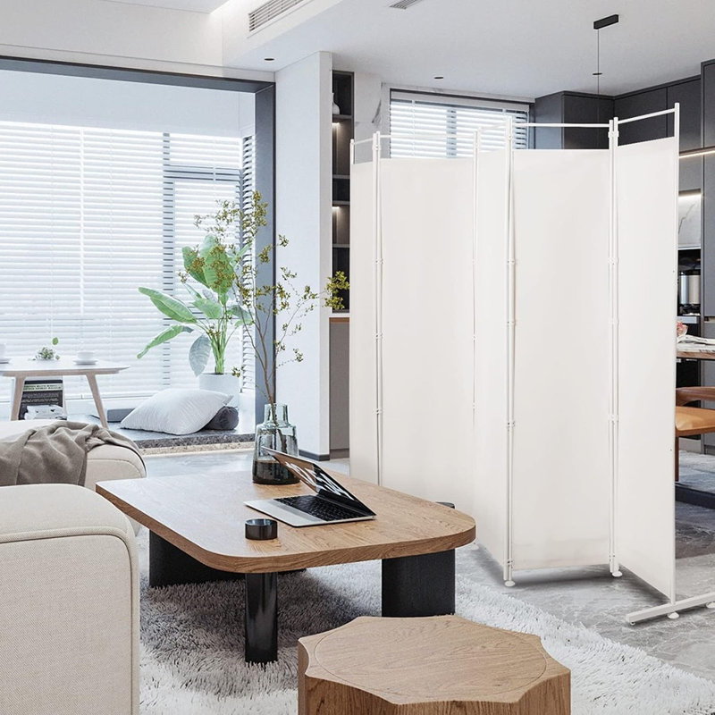 Paravent blanc pliable avec pieds réglables pour la maison et le bureau