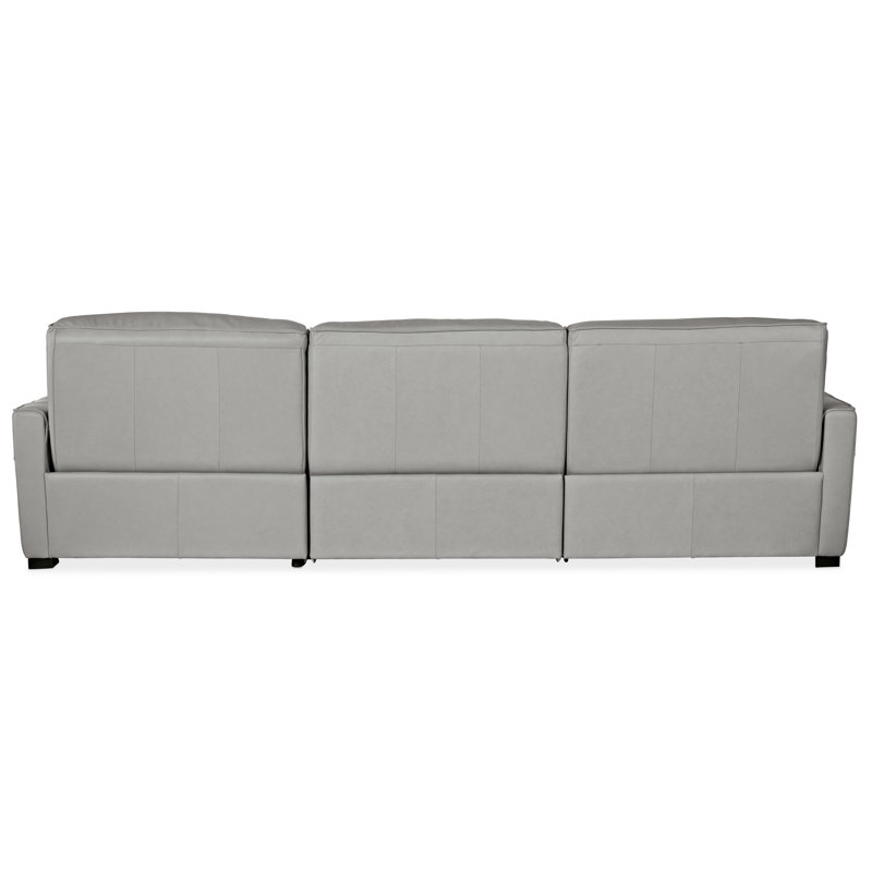 Gray Tufted Leather Reclining Sofa with Track Arms and Nailhead Trim