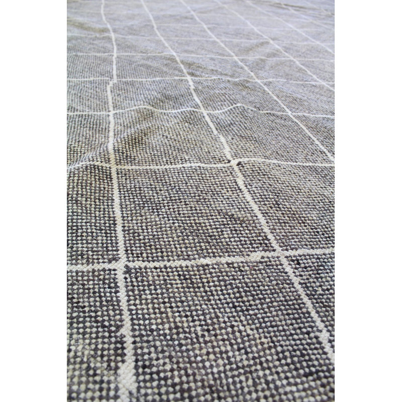 Tapis gris en laine noué à la main de conception unique 8 pi 2 po x 9 pi 9 po New Age