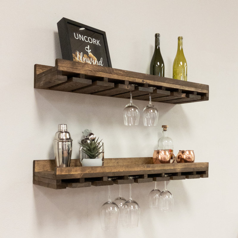Bouley Solid Wood Wall Mounted Wine Glass Rack, Dark Walnut, 4.25" H x 36" W x 10" D