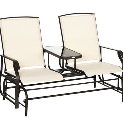 Patio Glider Bench With Center Coffee Table - Beige Fabric Seat. Metal Frame For Garden, Porch. Double Gliding Relax Zone. 726 Lbs. Total Weight Capacity. 58.41"w X 30.51"d 40"h Seat Central Gardens,
