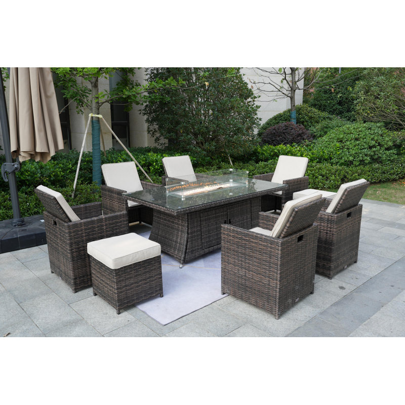 8 - Person Wicker Patio Dining Set with Rectangular Table , Cushions Included