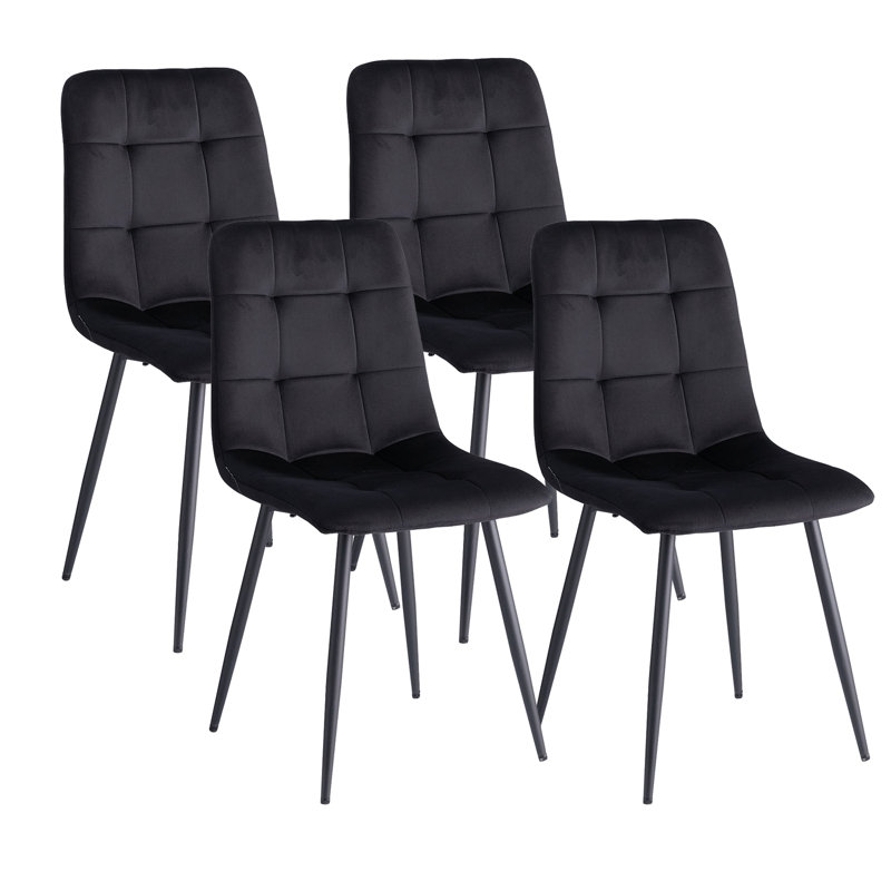 50cm H Velvet Upholstered Metal Side Chair, Black, 4