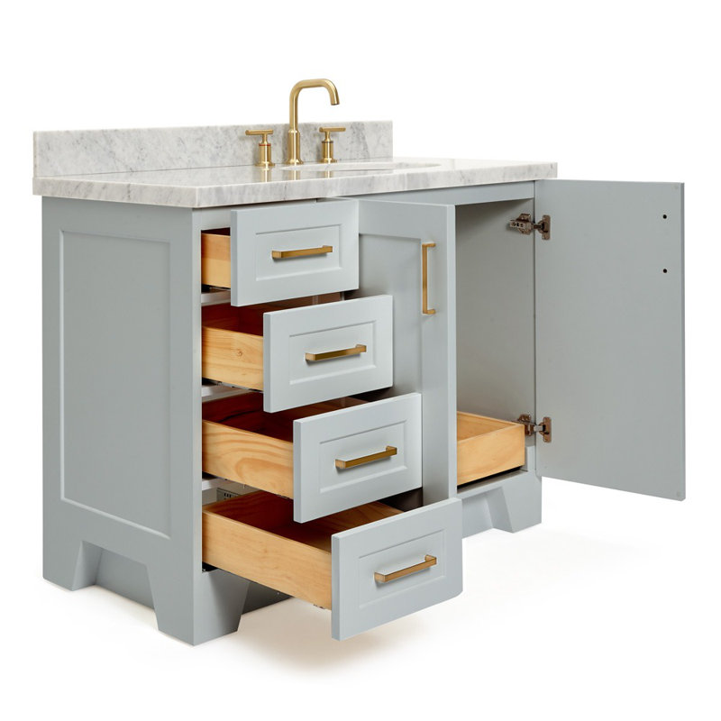ARIEL TAYLOR 43 IN RIGHT OFFSET RECTANGLE SINK VANITY, Gray, Oval, Right