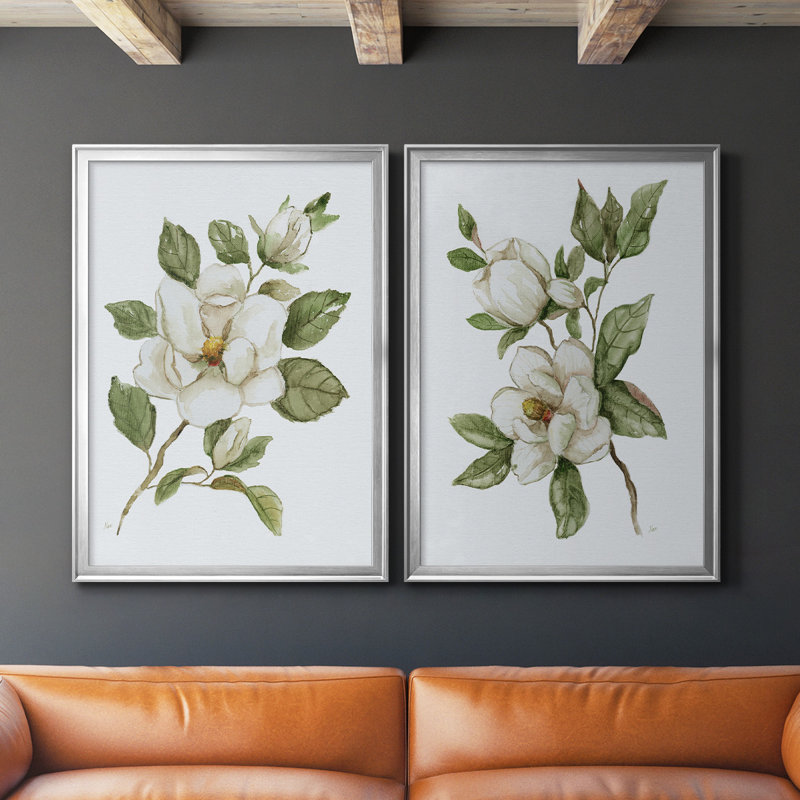 «Magnolia Morning I», toile encadrée de qualité supérieure - prête à être accrochée, H 30,5 po x l 45 po x P 1,25 po, Argent