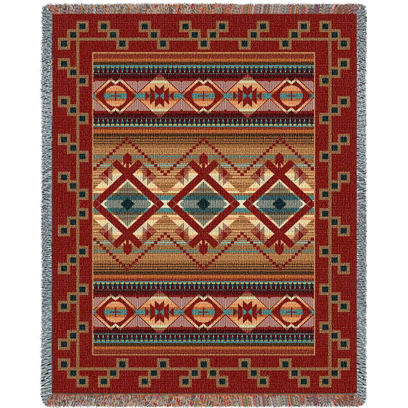 Couverture bleu sarcelle Pure Country Weavers Las Cruce - d'inspiration amérindienne du Sud-Ouest - cadeau tapisserie tissé à partir de coton - fabriqué aux États-Unis (72 x 54)