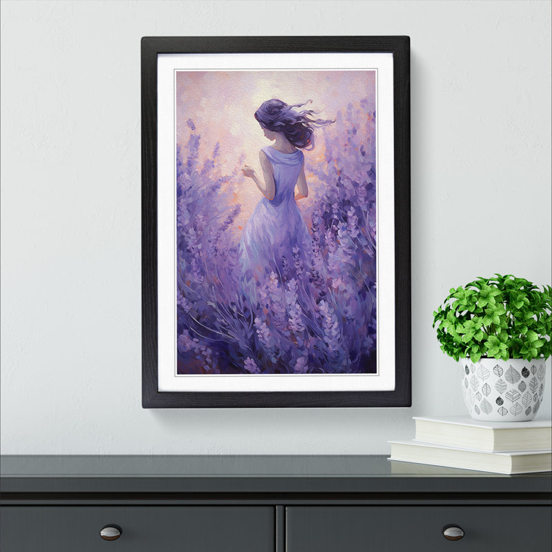 Lavender Flower Impressionism No.2 - Framed Print, 34cm H x 25cm W x 2cm D, Black