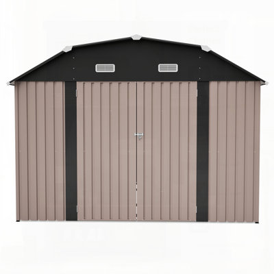 Durable Metal Outdoor Storage Shed With Floor Frame, For Heavy-Duty Tool And Equipment Organization.