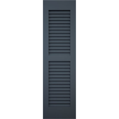 Volets extérieurs Americraft à deux persiennes égales en bois véritable (par paire), 45,7 cm (L) x 208,3 cm (H), avec capuchons de volets en aluminium, bleu nuit étoilée
