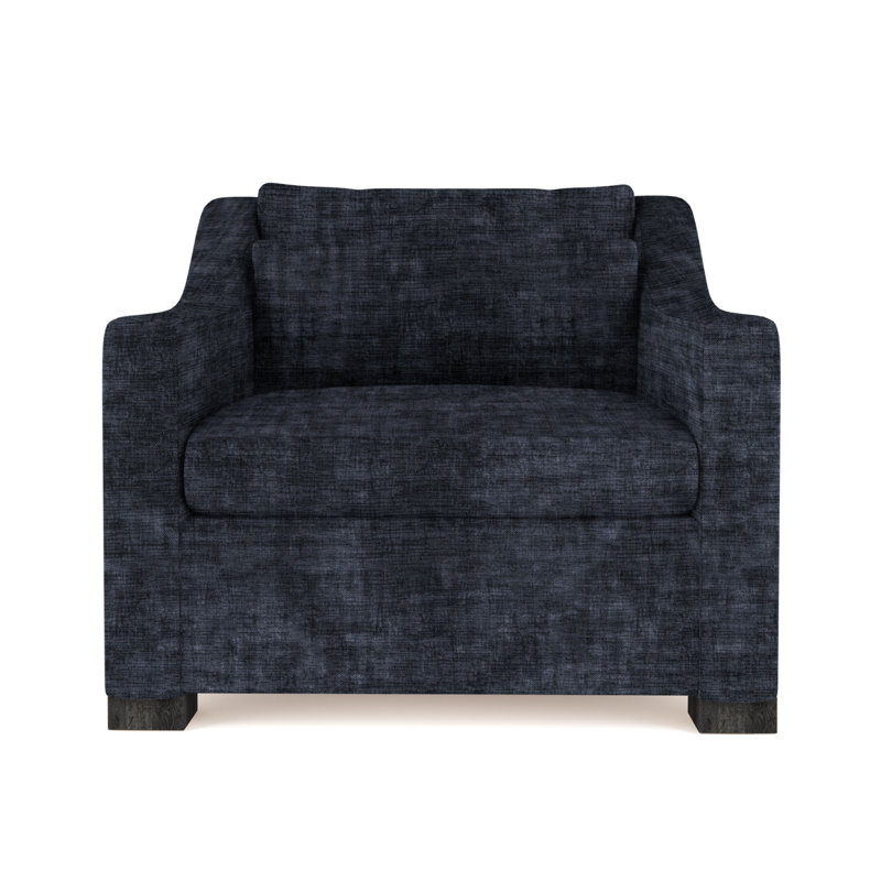 Crosby Armchair, 32.5" H x 35" W x 38" D, Plush Velvet Blue Print, Ebony