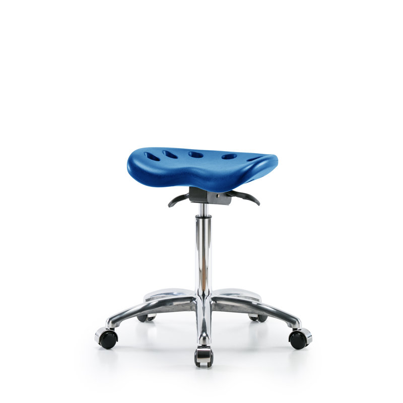Tabouret de laboratoire à hauteur ajustable Tractor, Roulettes, Bleu, Chrome