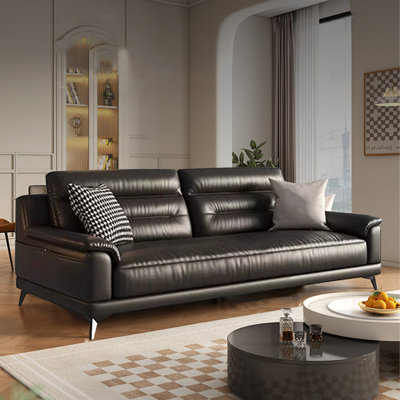 Black Genuine Leather Standard Sofa cushion Loveseat