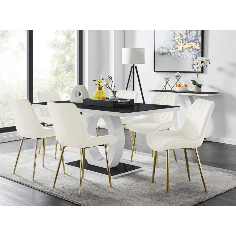 Bekircan 6 - Person Dining Set, Cream/Gold