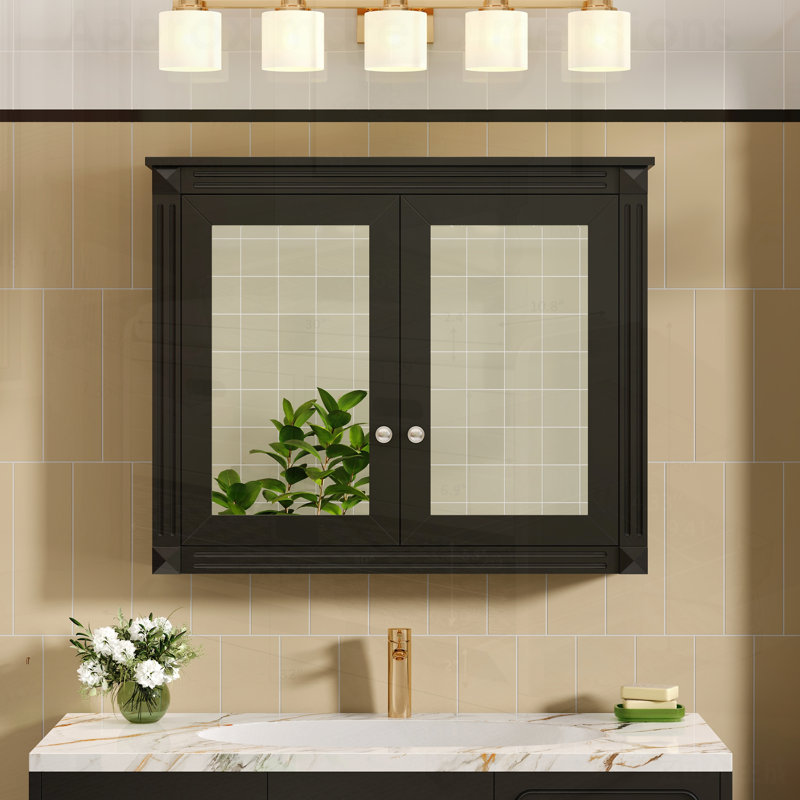 Armoire de rangement murale moderne avec 2 miroirs et tablettes réglables, parfaite pour les salles de bain organisées et élégantes.