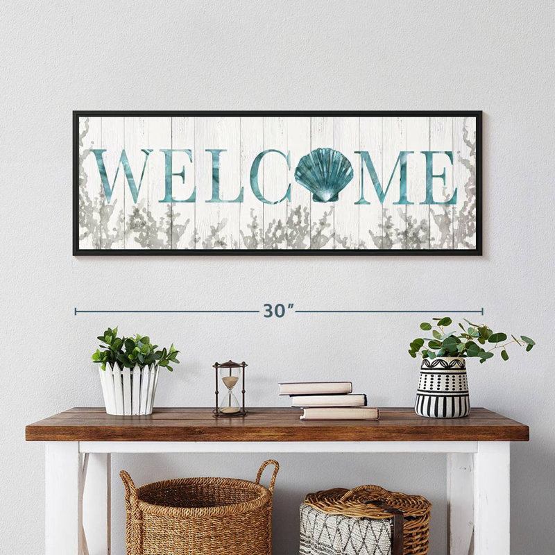 Plaque murale «Welcome Shell», Cadre flottant noir, 31 po x 11 po