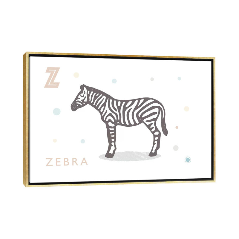 Zèbre - imprimé, Toile encadrée d'or, Pas de tapis, H 40 po x l 60 po x 1,5 po