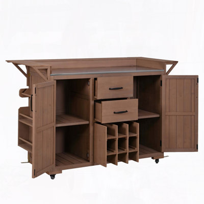 60.2" Outdoor Kitchen Island with Wheels – Stainless Steel Top, Wine Rack