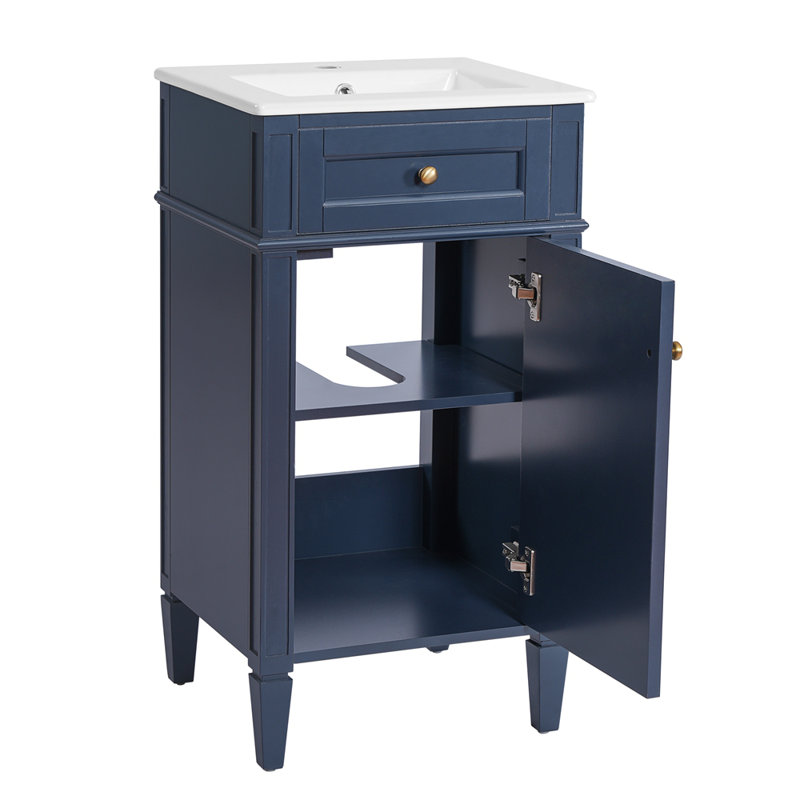 Ensemble de meuble-lavabo simple autoportant avec porte à fermeture douce, tablette réglable, Bleu