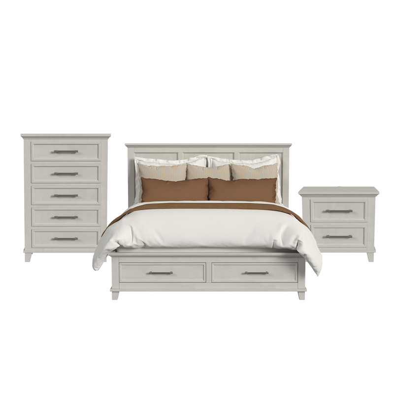 Ensemble de chambre à coucher avec rangement 3 pièces Daulton, Ivoire, Très grand