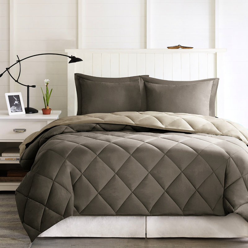 Édredon très grand de 3 m, duvet synthétique réversible, 2 taies décoratives, matelassage losangé, fermeture à glissière lavable à la machine et chaud