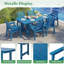 Ensemble 14 pièces de table de salle à manger extérieure Hdpe avec chaises et trou pour parasol, bleu-1016111250
