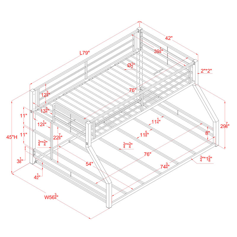 Ader Kids Bunk Bed, White, Twin over Full
