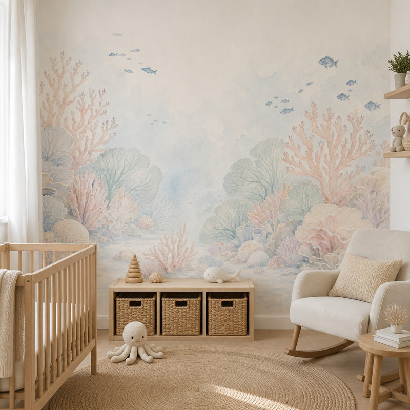 Papier peint récif sous-marin, fresque murale de poissons de corail, 140"x108", Textured Non-Pasted
