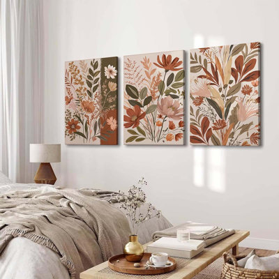 3 pièces Boho, art mural, impression botanique verte, décoration murale, photos, tons de terre, plantes, fleurs, peinture neutre, œuvre d'art esthétique, 3 pièces, décoration murale prête à être suspendue, taille 16 po x 24 po