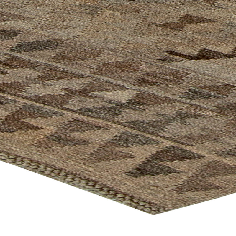 Tapis turc à motif géométrique en laine brun et beige style Mid-Century 20 pi 6 po x 9 pi 7 po
