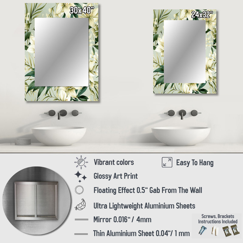 Casiyah Bamboo Whispers Tropical Pattern - tropical  Mirror, Botanical, Floral Decorative Wall Mirror, Printed Metal Art